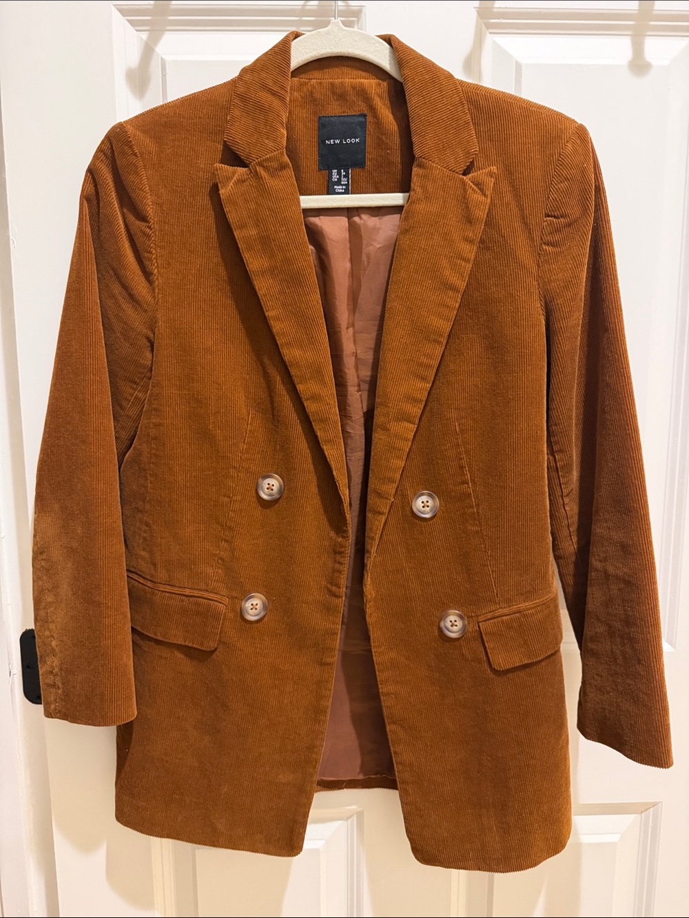 New Look Double-Breasted Corduroy Blazer in Rust Brown